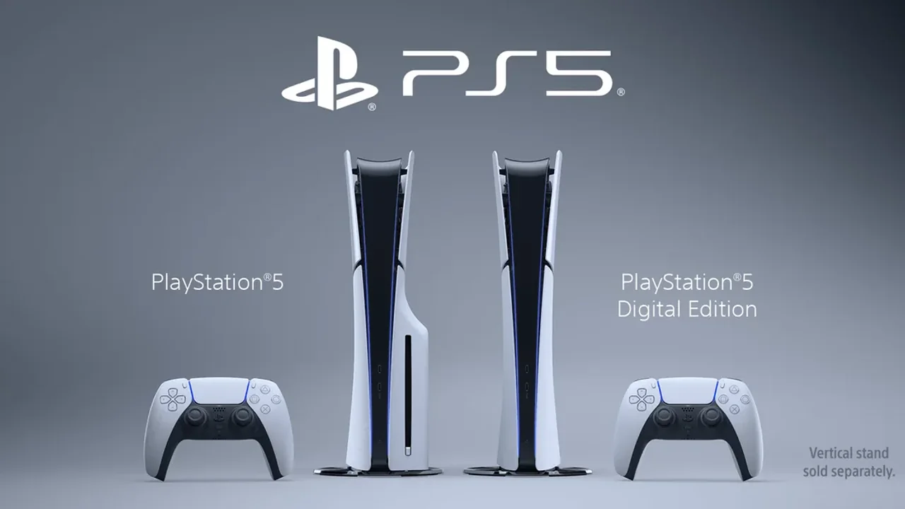 PlayStation 5 consoles shown with and without a disc drive